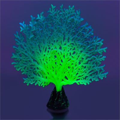 GLOXY Коралл веерный зеленый Флуоресцентная аквариумная декорация 13,5х3х16см